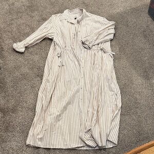 Universal Thread Beige and White Striped Midi Shirt Dress